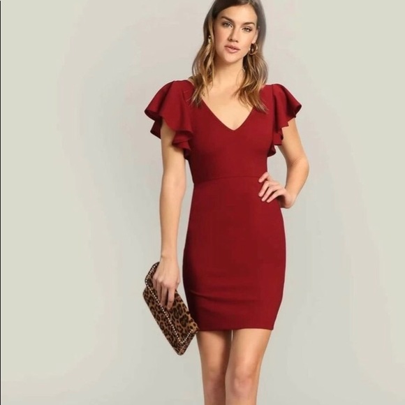 SHEIN Dresses & Skirts - Stunning Red Double V-Neck Butterfly Sleeve Dress